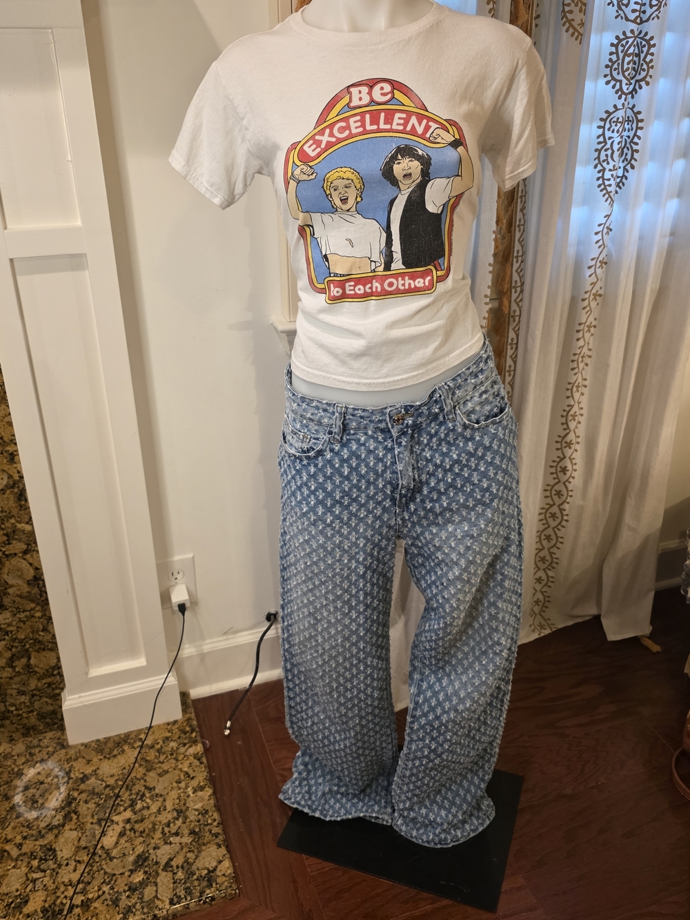 Jaded London Light Blue Patterned Wide Leg Jeans